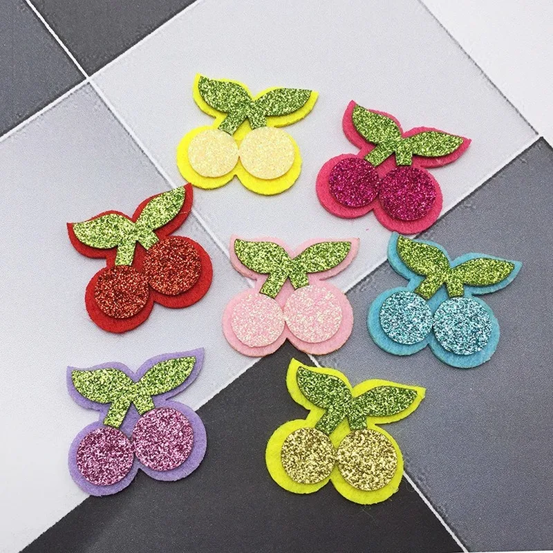 

20pcs/lot 3.3*3cm Glitter Sequin Cherry Patches Appliques for Handmade DIY Clothes Kids Hair Clip Headwear Decor Accessories