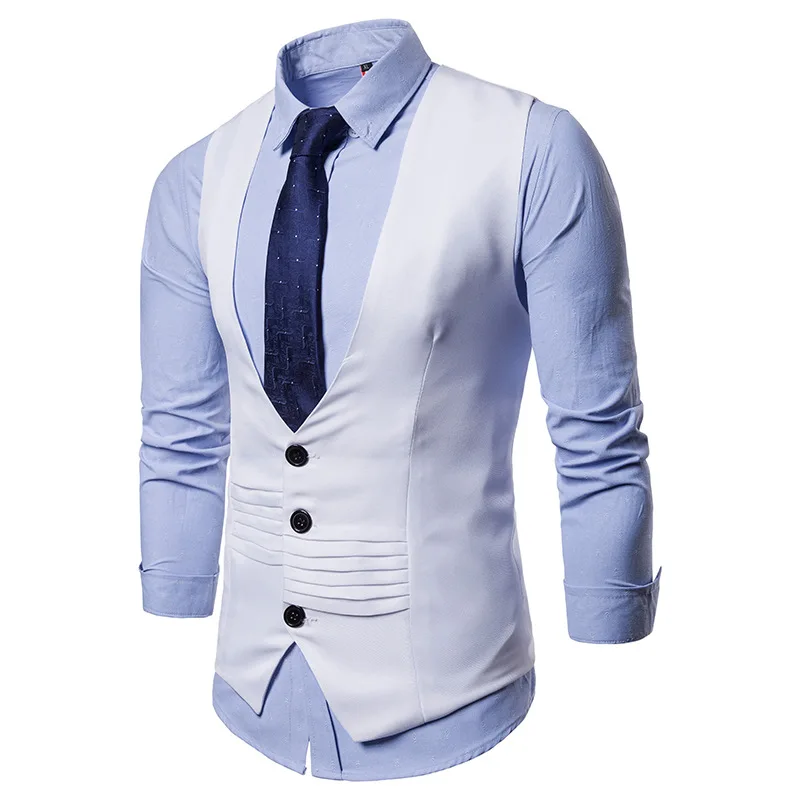 Men's V-neck Single Breasted Irregular Design Waistcoat Sportsman Suit Vest M41