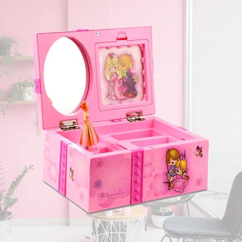 

With Mirror Ballerina Girl Home Decor Cute Photo Holder Ring Organizer Gift Musical Jewelry Box Kids Toy Bedroom Table Wind Up