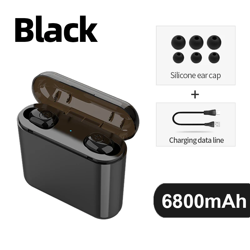 Black-6800mAh Bluetooth 5,0, наушники, 3D стерео беспроводные наушники, спортивные, водонепроницаемые, Hands free, наушники, гарнитура с 6800 мАч, внешний аккумулятор - Цвет: Black-6800mAh