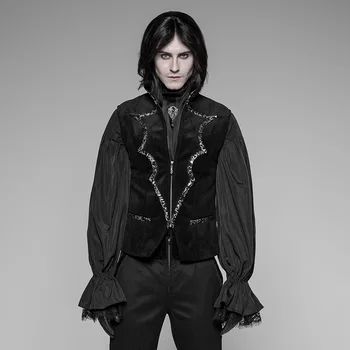 

PUNK RAVE Men's Gothic Bat Collar Dress Vest Metal Zipper Velvet Party Evening Dinner Gentleman Waistcoat