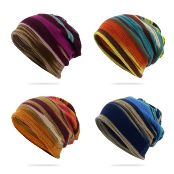 

Unisex Multi-Use Beanie Cap Neck Warmer Contrast Color Stripes Skull Hat Scarf