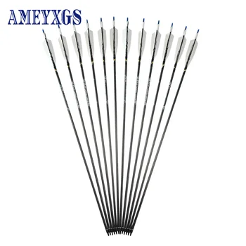 

12psc 500 Spine Archery Carbon Arrows ID 6.2mm Turkey Feather Detachable Threaded Arrowhead For Recurve Bow Hunting Shooting