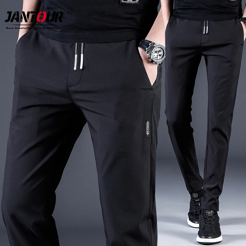 Jantour-Pantalones informales para hombre, calzas ajustadas, de trabajo, con cintura elástica, ligeros, geniales, para verano, 2021