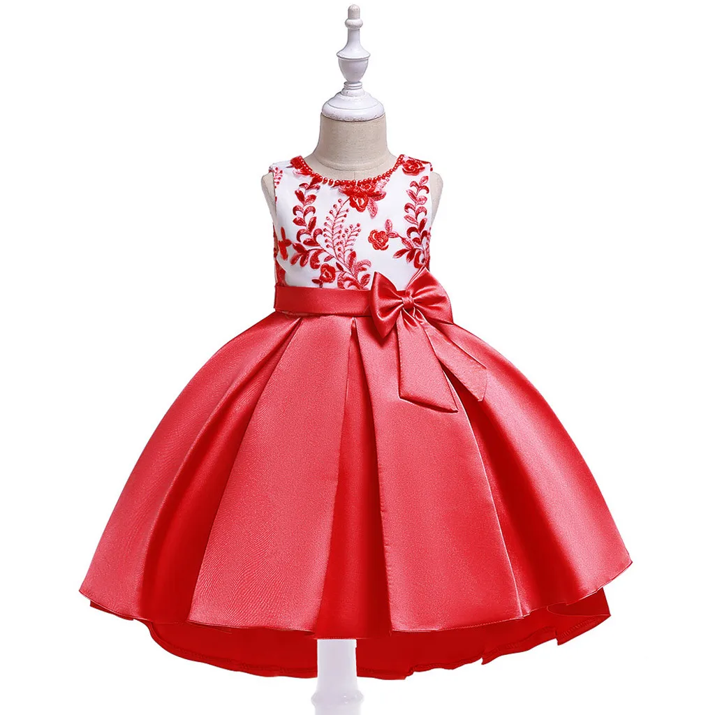 Платье для малышей с цветочным рисунком; vestidos; платье принцессы для девочек; платье подружки невесты для торжеств; платье для дня рождения; платье для свадьбы; vestido menina sukienki dla dziew - Цвет: Красный