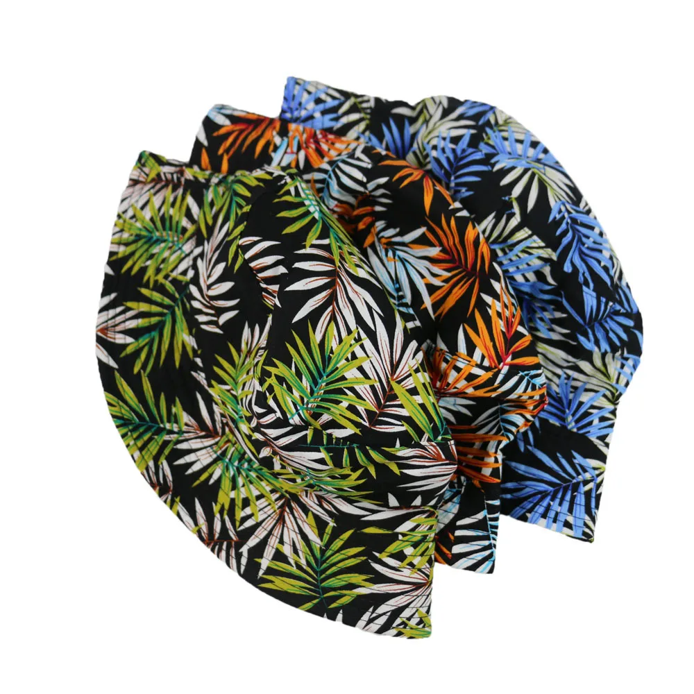 Free shipping woman and man's fashion leaves printing bucket hat casual outdoor light weight fisherman's hat cap