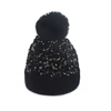 Winter Gebreide Mutsen Hoeden Vrouwen Luxe Bing Pailletten Beanie Skullies Vrouwelijke Bont Pompom Hoed Motorkap Beanie Caps 3