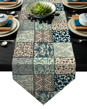 

Mandala Check Flower Table Runner Table Flag Home Party Decorative Tablecloth Table Runners for Wedding