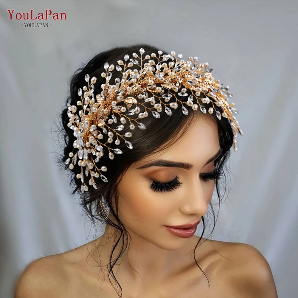 Bridal Headwear Hair Accessory Jewelry Accessories Hair Band Crown Golden Bridal Tiara and Crown
