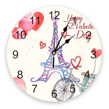 

Gouache Paris Tower Bike PVC Wall Clock Modern Design Home Decor Bedroom Silent O'clock Watch Wall For Living Room