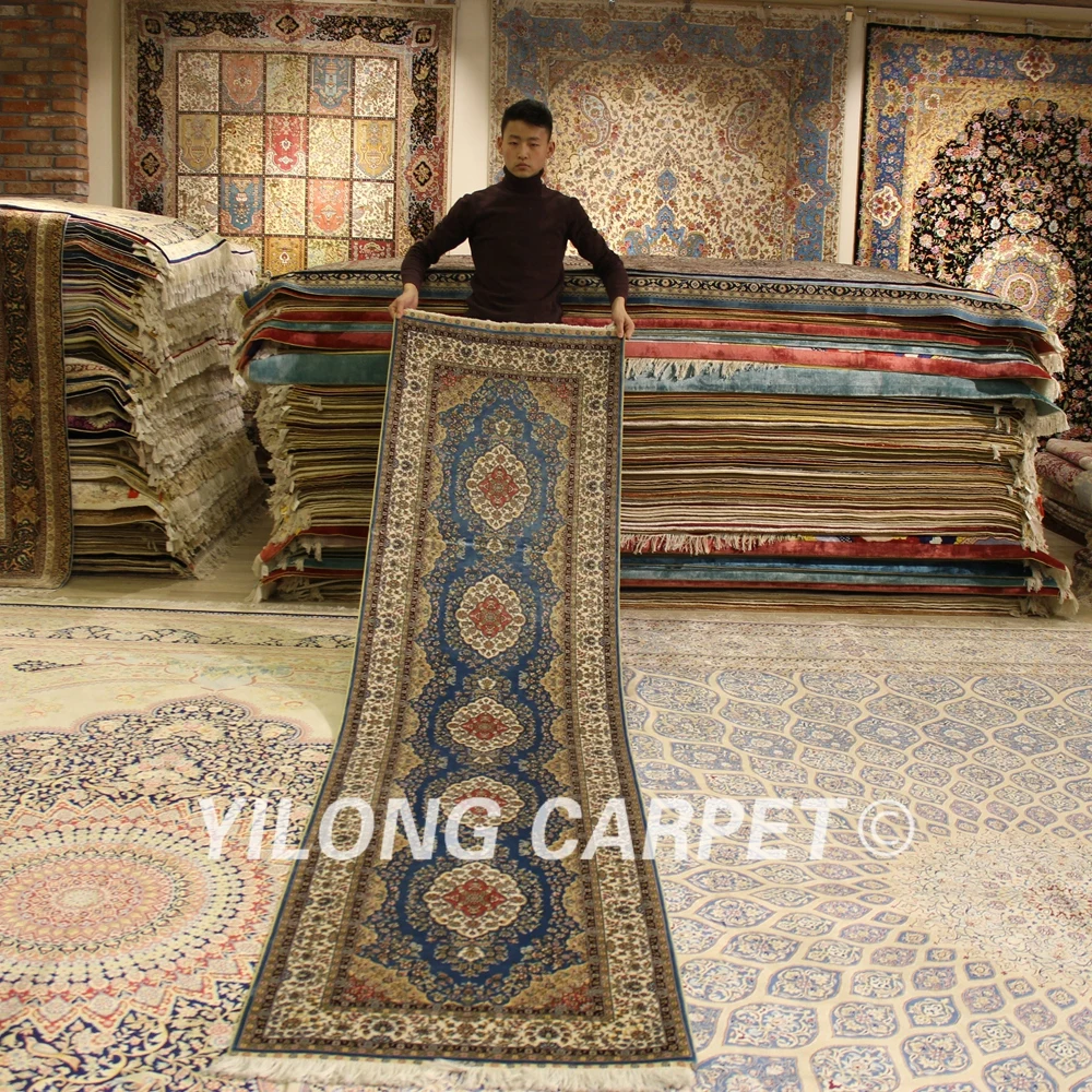 Yilong 2,5 'x10' персидкий Шелковый ковровая дорожка синий медальон изысканная, Восточная ruuner(0853