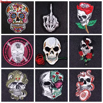 

Prajna Skull Patch Stripes Iron on Embroidered Patches for Clothing Punk Stranger Things Applique Jacket Clothes Accessories DIY