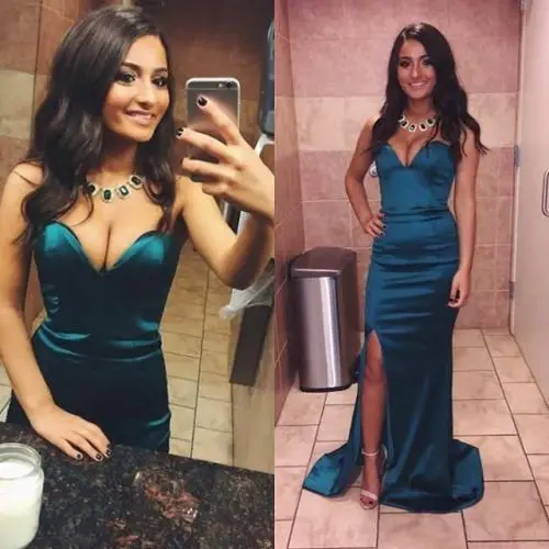 Vestido de festa простые сексуальные дешёвые Выпускные платья с разрезом сбоку атласное с юбкой-русалкой вечерние платья длиной до пола со шлейфом для выпускного вечера