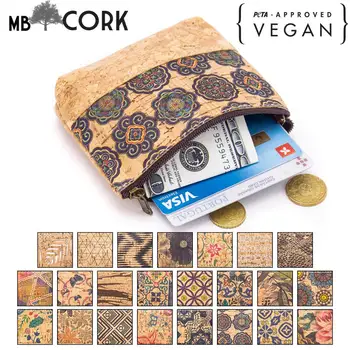 

Natural cork with pattern zipper purse coin card purse BAG-421/A-W