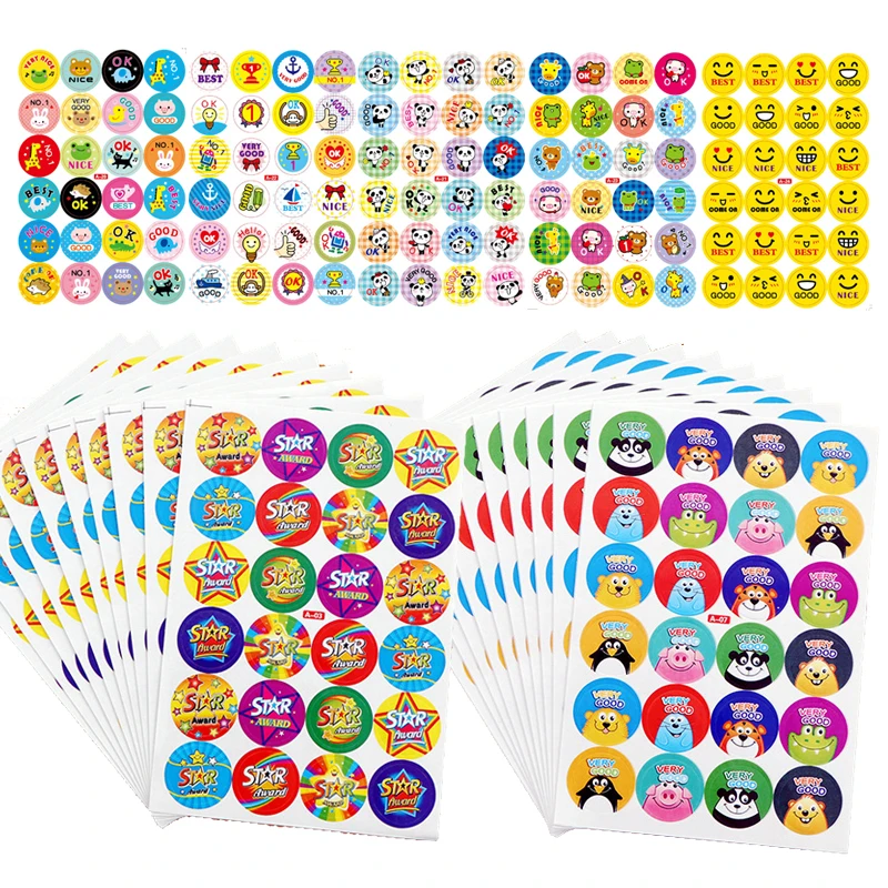 Smile Face Sticker Kids Reward Sticker Yellow Dots Labels Happy Animal Sticker  Kids Toys School Teacher Student Stationery - AliExpress