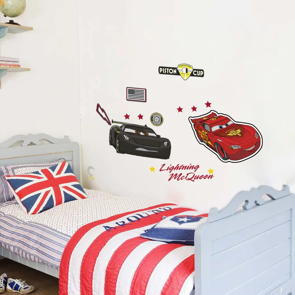 Cartoon Mcqueen Cars 3D Wall Stickers for Kids Room Boys Fake Window PVC Wallpaper Murals Sticker Decals Room Decoration Nursery