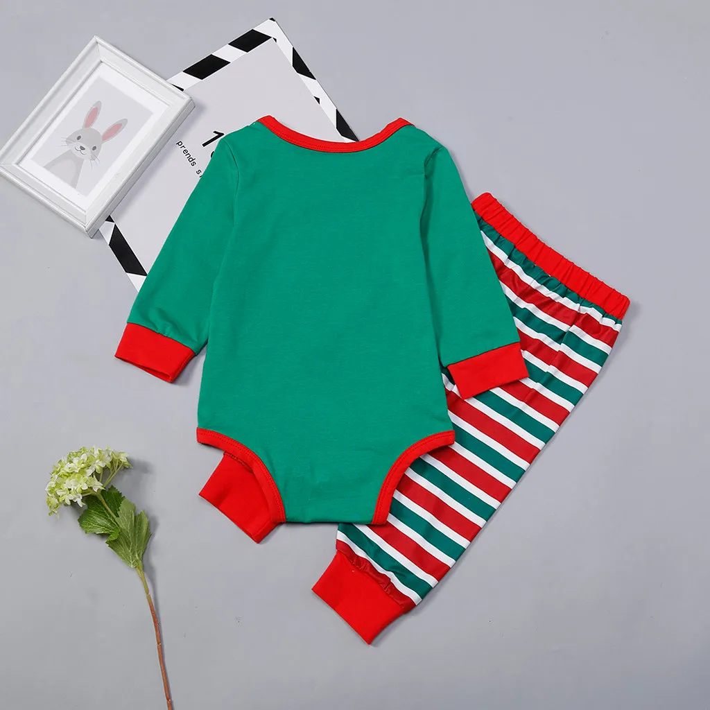 Newborn Infant Baby Boy Girl Christmas Cartoon Romper Striped Pants Outfits Set O-Neck Long Sleeve Fashion Baby Girl Romper