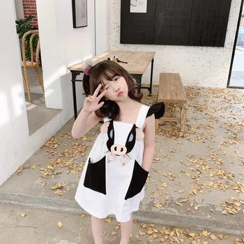 

baby girls clothes summer 2020 new Funny cartoon cow modeling of thin cotton dress comfortable harness dress