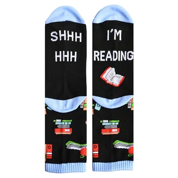 

SHHH I'M READING Letter Socks Novelty Socks - Funny Casual Crew Socks For Men and Women