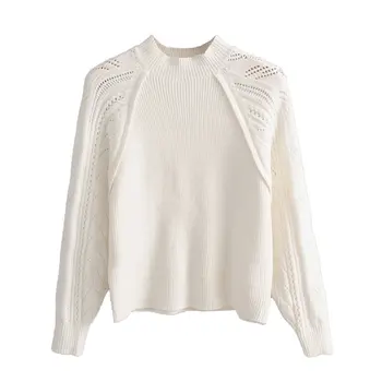 

Women's Autumn Europe style solid color shoulder hollow out sweater Female casual pullovers chic o-neck long sleeve Tops TB3923