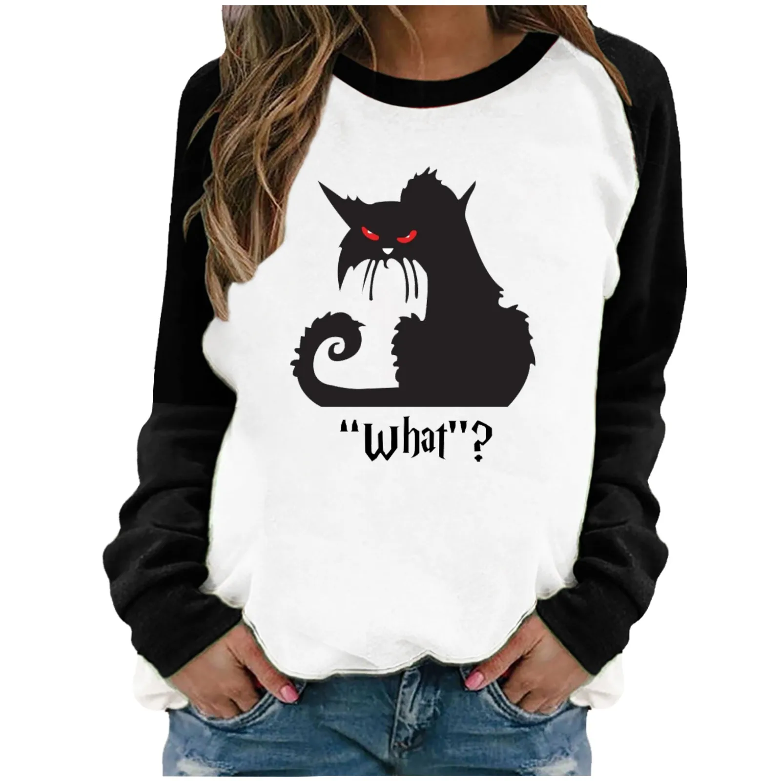 Halloween Fear Cat Printed T shirts Women Summer Graphic Tee Aesthetic Tops for Teens Long