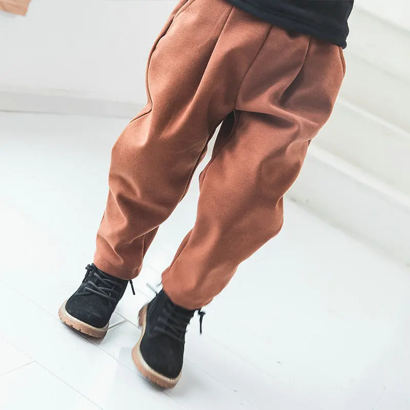 Autumn And Winter CHILDREN'S Trousers Korean-style Solid Color Star Pattern Brushed And Thick Trousers Children Boys' Casua