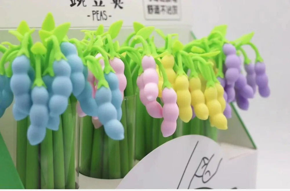 new korea fresh peas gel pen cartoon neutral pen student prize pen office black writing pen promotion gift pen 48pc/lot