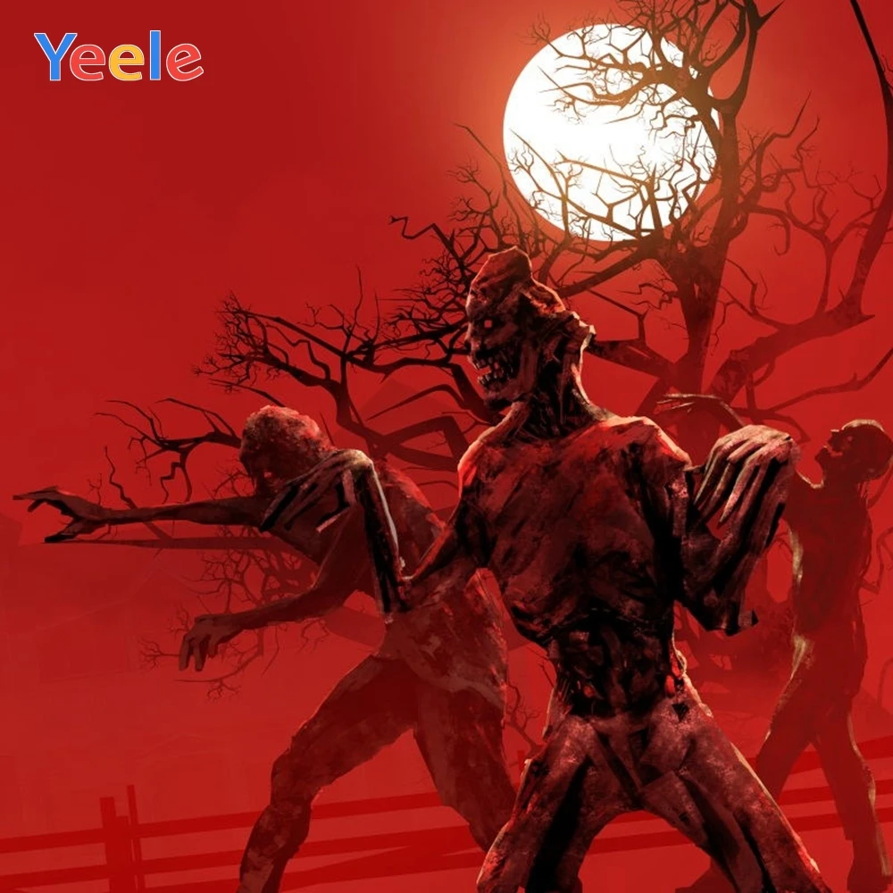 

Yeele Halloween Backdrop Red Zombie Forest Moon Night Trick Or Treat Customized Vinyl Photography Background For Photo Studio