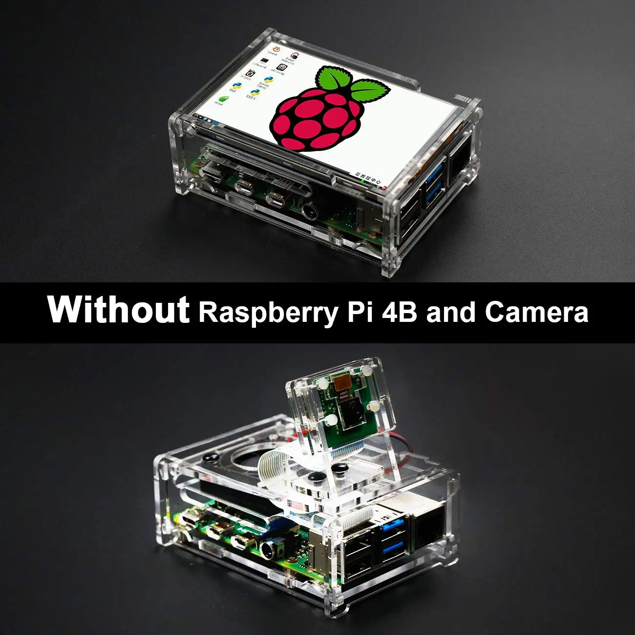 Для Raspberry Pi 4B акриловый корпус и корпус камеры, теплоотвод, охлаждающий вентилятор, микро-Hdmi к hdmi-кабель, адаптер Pi 4 B комплект аксессуаров