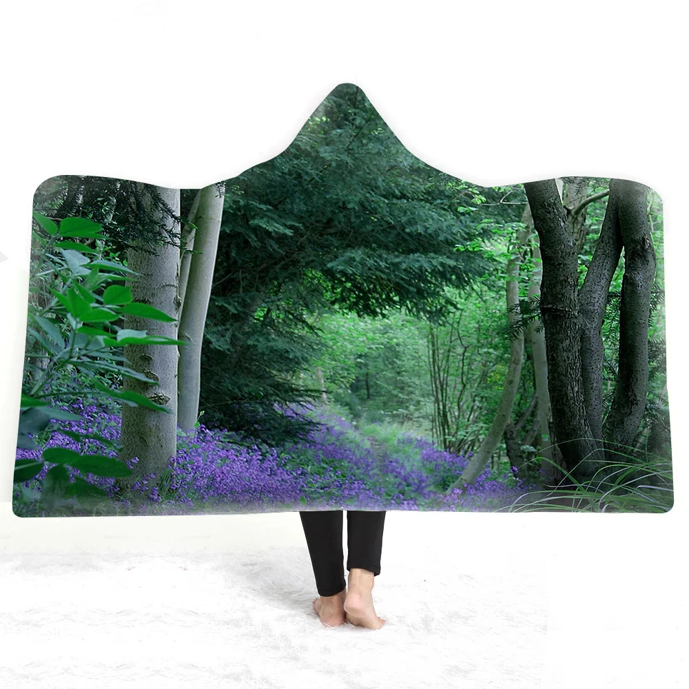 Psychedelic лес с капюшоном одеяло для взрослых детей с 3D принтом мягкое плюшевое одеяло портативный плед для дома путешествия пикника - Цвет: color1