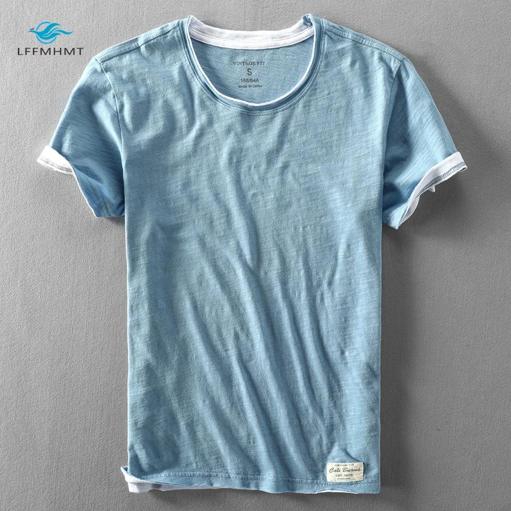 Camiseta de manga para hombres, camisa de marca de moda, estilo de Japón, algodón, bambú, color sólido, informal, simple, blanco, fina, de verano|Camisetas| - AliExpress