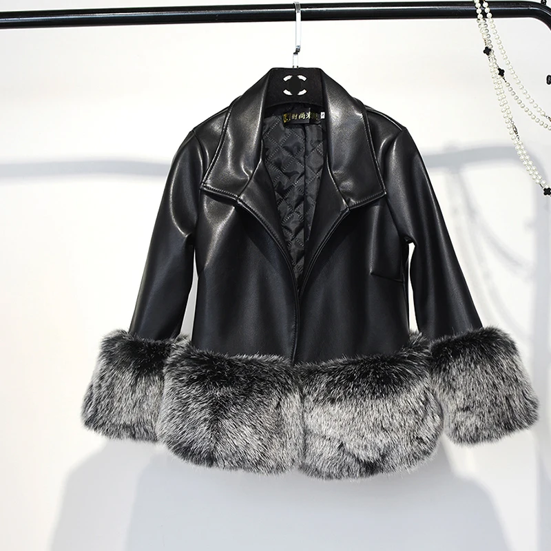 Модное зимнее женское пальто из искусственной кожи, тонкая короткая кожаная куртка с мехом лисы, женские пальто большого размера из мягкой искусственной кожи с хлопковой подкладкой WZ1014