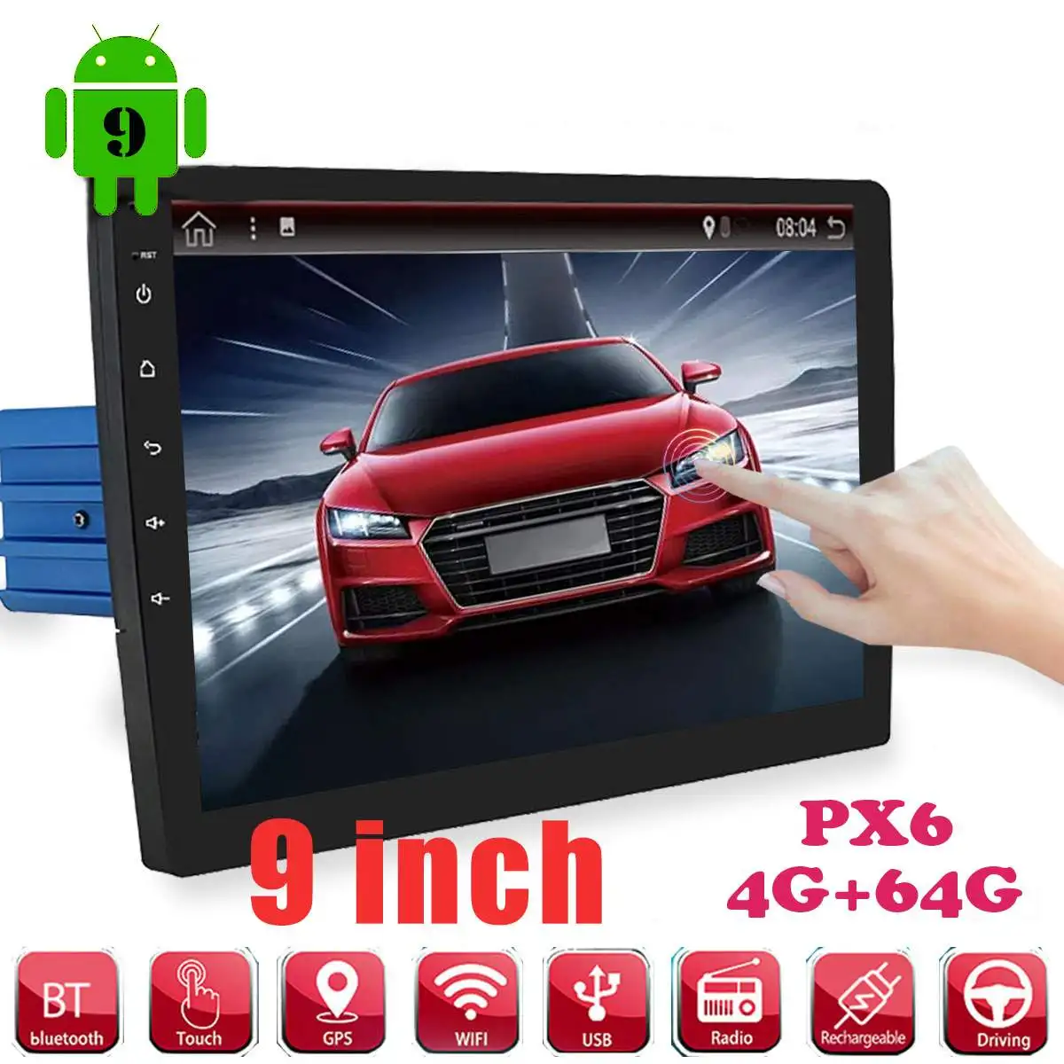 Автомагнитола PX6 1 DIN Android 9 0 дюймов 4 + 64 ГБ MP5 плеер 8 ядер bluetooth RDS GPS LVDS дисплей аудио