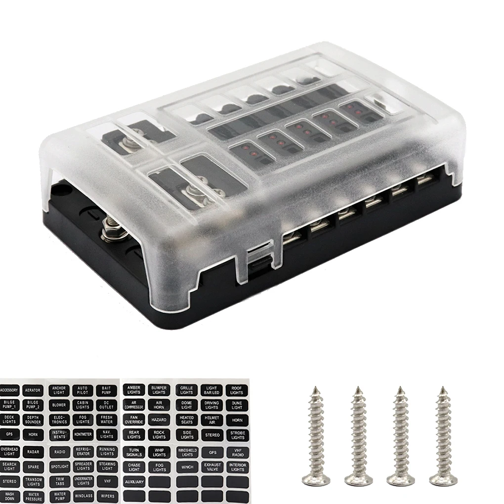 

12 Way Fuse Box Block Blade Type Fuse Holder Storage Case Car Automotive Circuit LED Indicater