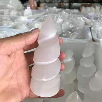 

Log Vara Gesso selenito de Cristal Cura Varinha de Massagem Espiral Polido Limpar 10 cm