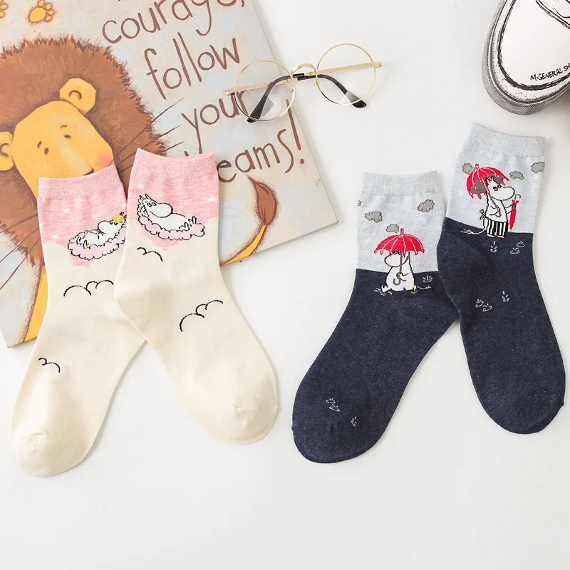 Mumin Moomin милые носки Femme Momine покрытие для ног женские хлопковые уличные носки в стиле хип-хоп белые носки 1 пара для женщин