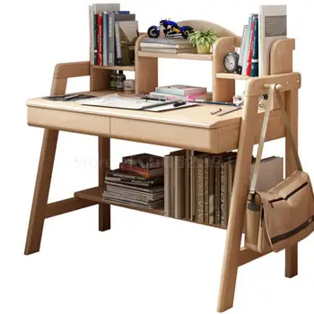

Wood Table Simple Japanese Children's Student's Writing Table Computer Table Household With Bookshelf