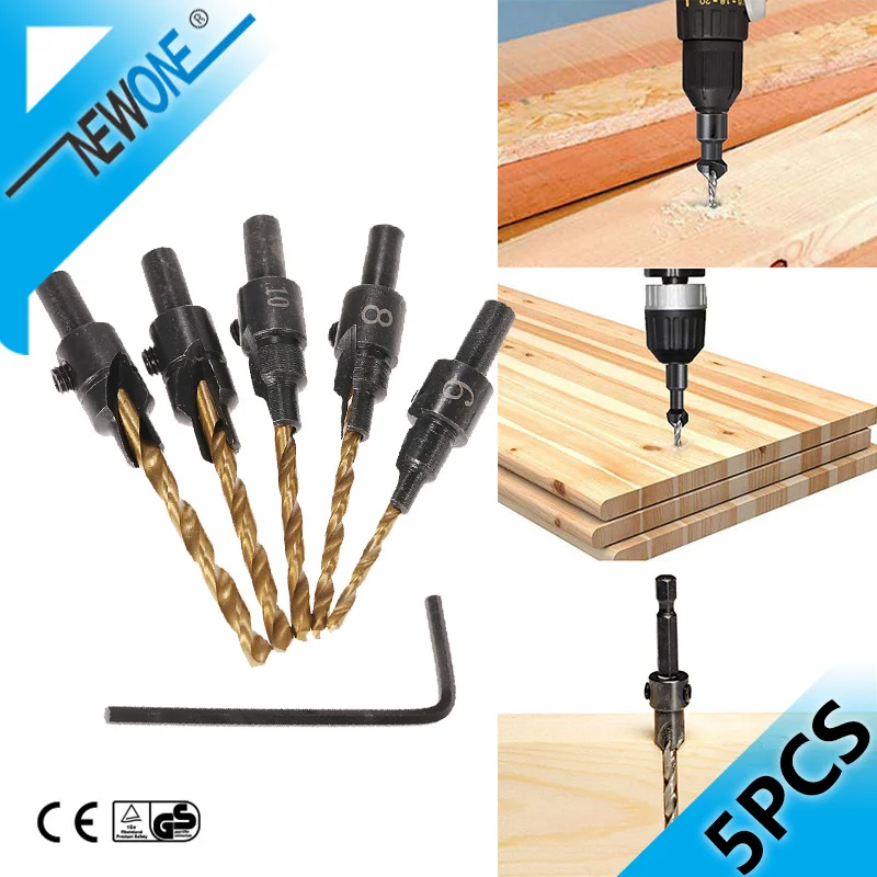 Juego de brocas de carburo Tct para carpintería, vástago hexagonal de 2 flauta, brocas de taladro avellanado para madera, brocas de apertura de agujero de tornillo, Uds.