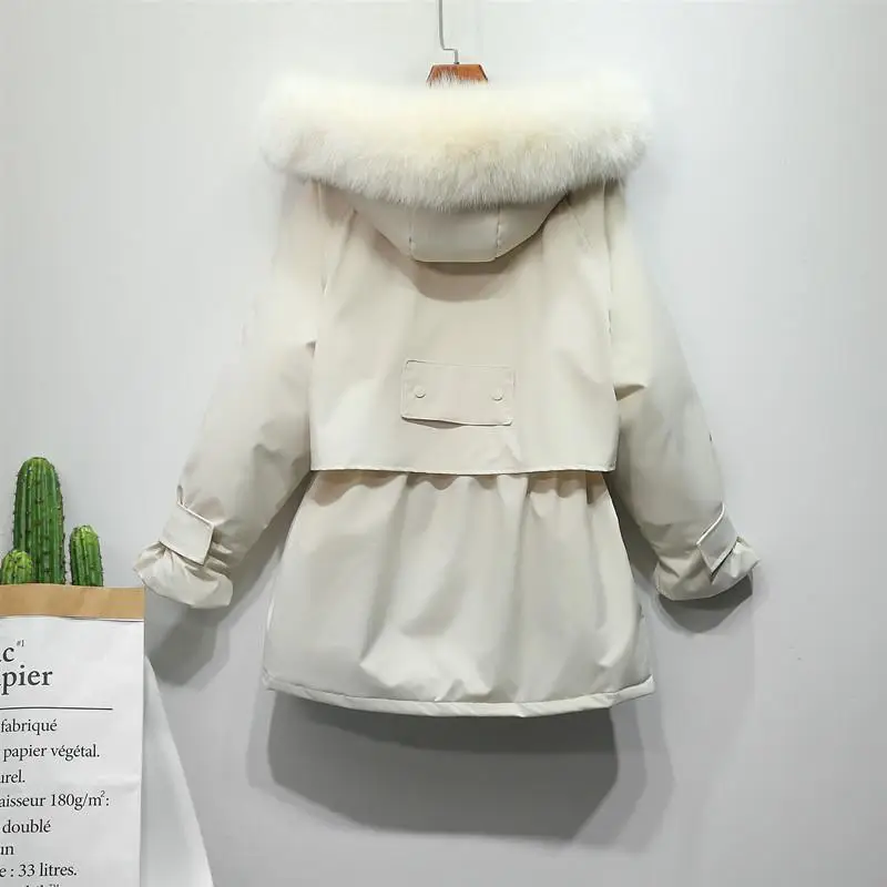 FTLZZ пуховик с натуральным лисьим мехом, новая зимняя куртка, женская толстая белая пуховая парка, теплая верхняя одежда с поясом - Цвет: Picture color 1