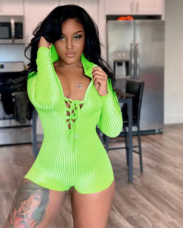 BKLD комбинезон с длинным рукавом, женская одежда, осень 2020, однотонный, на шнуровке, глубокий v-образный вырез, с капюшоном, боди, комбинезон, цельный, боди для женщин