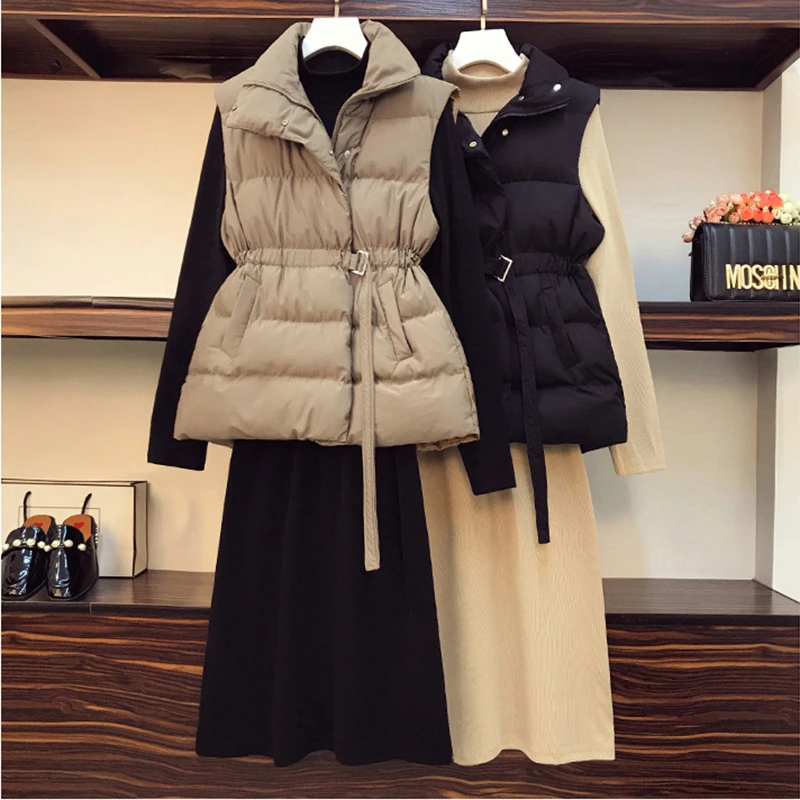 maxi puffer coat Winter 2021 Plus Size 2XL Women Vest New Harajuku Loose Vest Jacket Fashion High Waist Cotton Belt Vest Coat petite long puffer coat