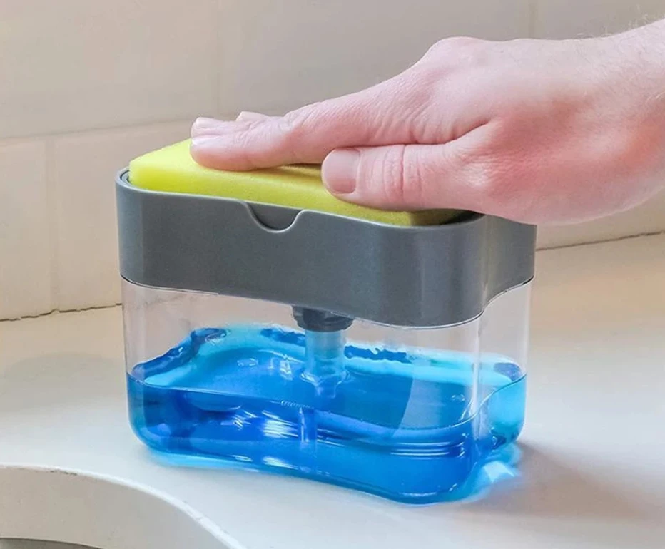

Soap Pump Dispenser for Kitchen,Liquid Soap Dispenser,Kitchen Soap Dispenser with Sponge Holder,Sponge Caddy Dispenser