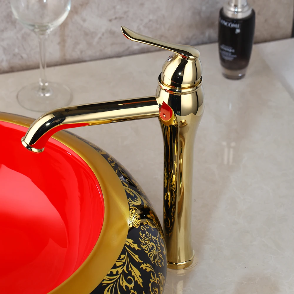 Ванная комната, ручная роспись, глазурованная раковина, набор, роскошный золотой кран, столешница, раковина для раковины, одиночная ручная раковина, горячий смеситель, водопроводный кран - Цвет: Only  Faucet