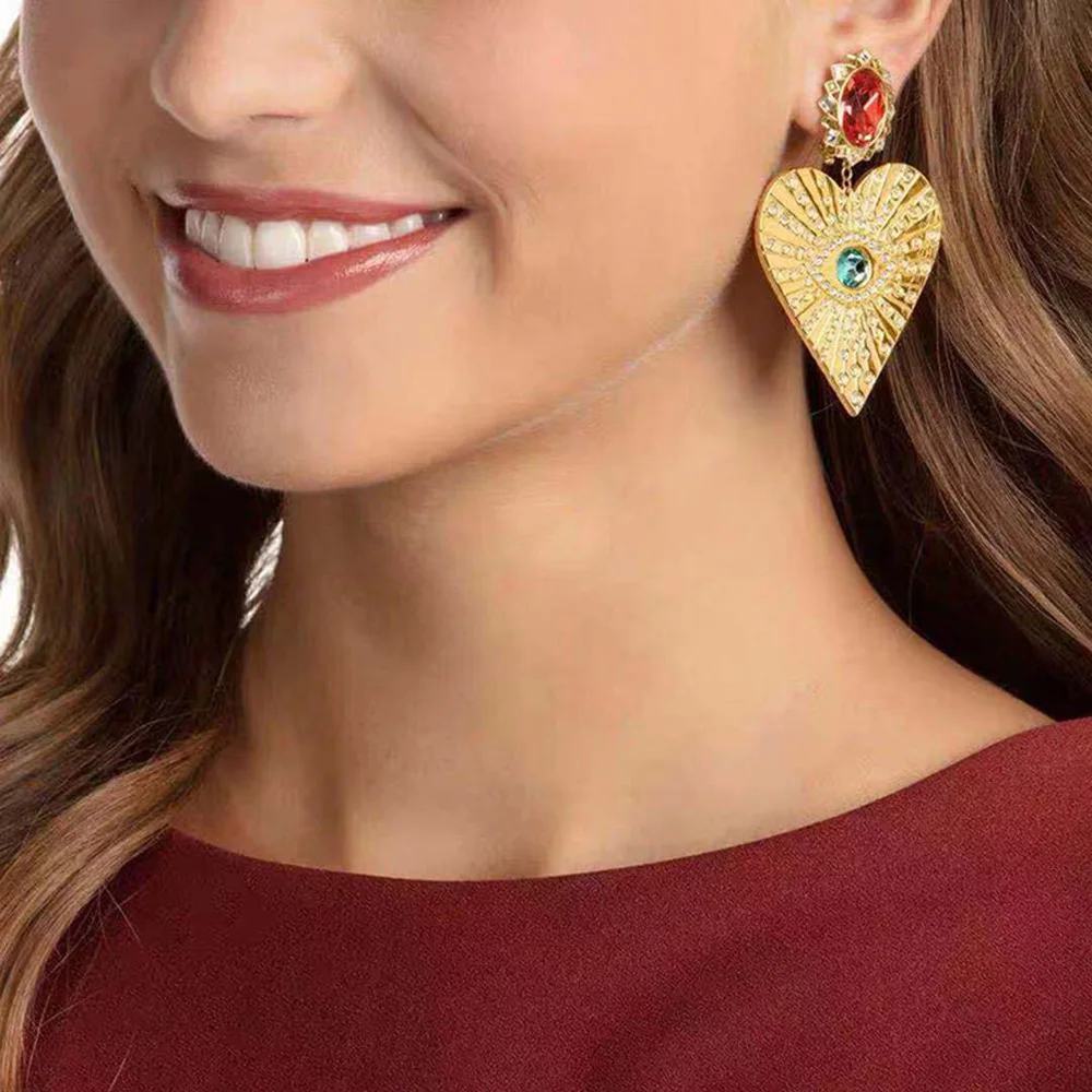 

GEREIT ZA Bohemian Metal Heart Eyes Drop Earring Women Wedding Trendy Girl Party Gift Brand Design Statement Earrings Jewelry