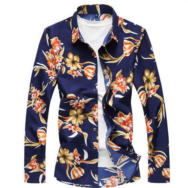 206 Модные мужские рубашки с цветочным принтом, большие размеры M~ 5XL 6XL 7XL, повседневные рубашки с цветочным принтом, мужские рубашки черного, белого, красного, синего цвета - Цвет: 206