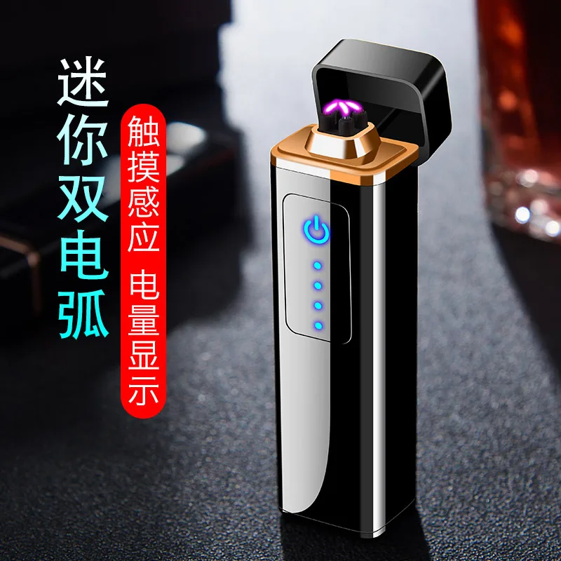 

Double arc lighter charging windproof creative usb electronic cigarette lighter with power display cigarette accessories