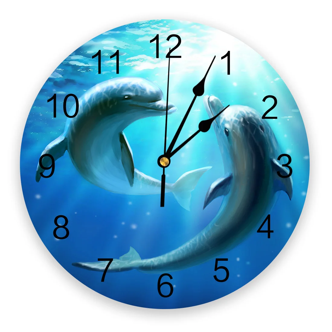 Lovers Dolphin Underwater Sea Round Wall Clock for Home Decor Living