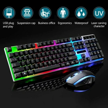 

G21 USB Wired Keyboard Mouse Set LED Rainbow Color Backlight Gaming Computer Mouse Keyboard