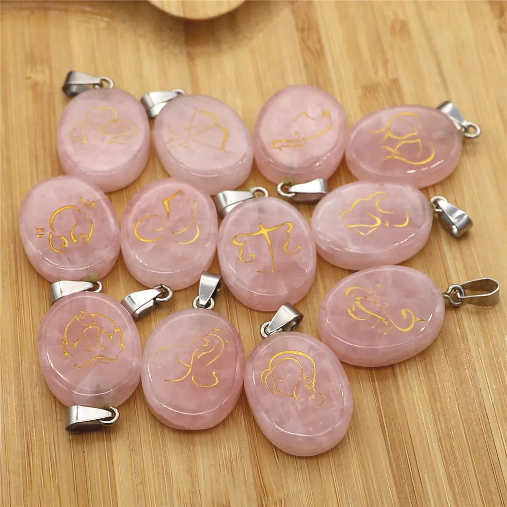 

7 Chakras Orgonite Necklace Pendants Natural Crystal Stone Pendants Twelve Constellations Pendulum for Jewelry Making 12 Sets