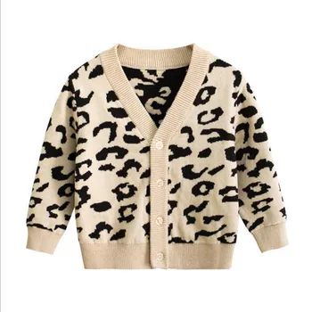 

2019 New Autumn Baby Boys Girls Knit Cardigan Children Kids Coat Outerwear Print Leopard Girls Sweater Jumper Hot Sale